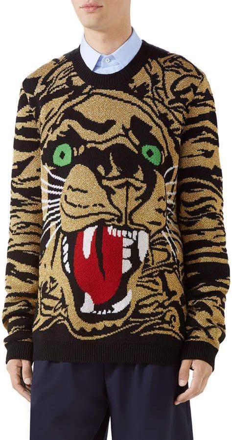 gucci metallic tiger pullover sweater.